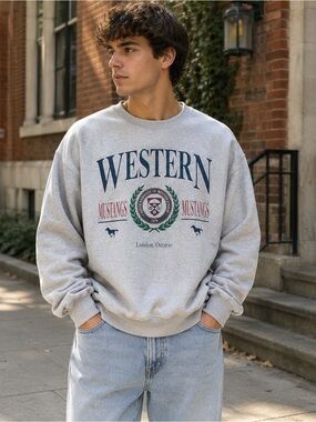 Vintage Western Mustangs Campus Crew University Sweatshirt Grey